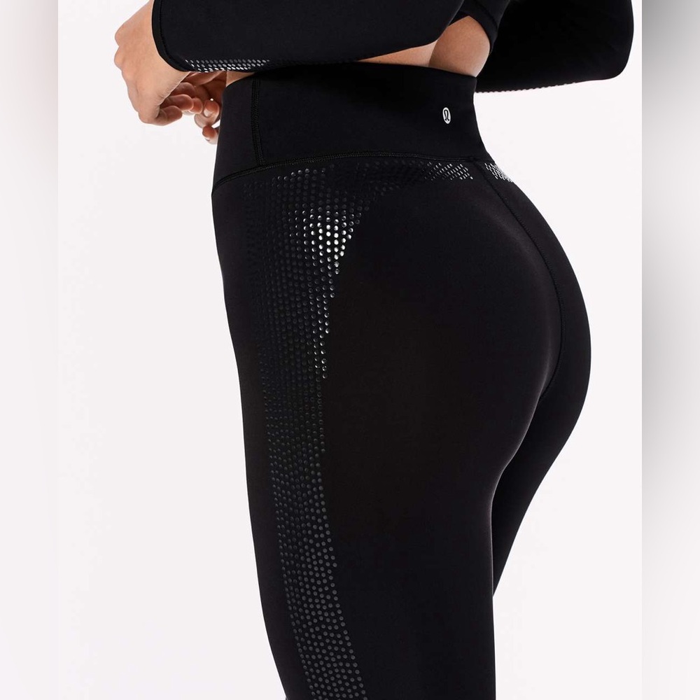Lululemon Athletica Plank To Pike Black Reflective Leggings